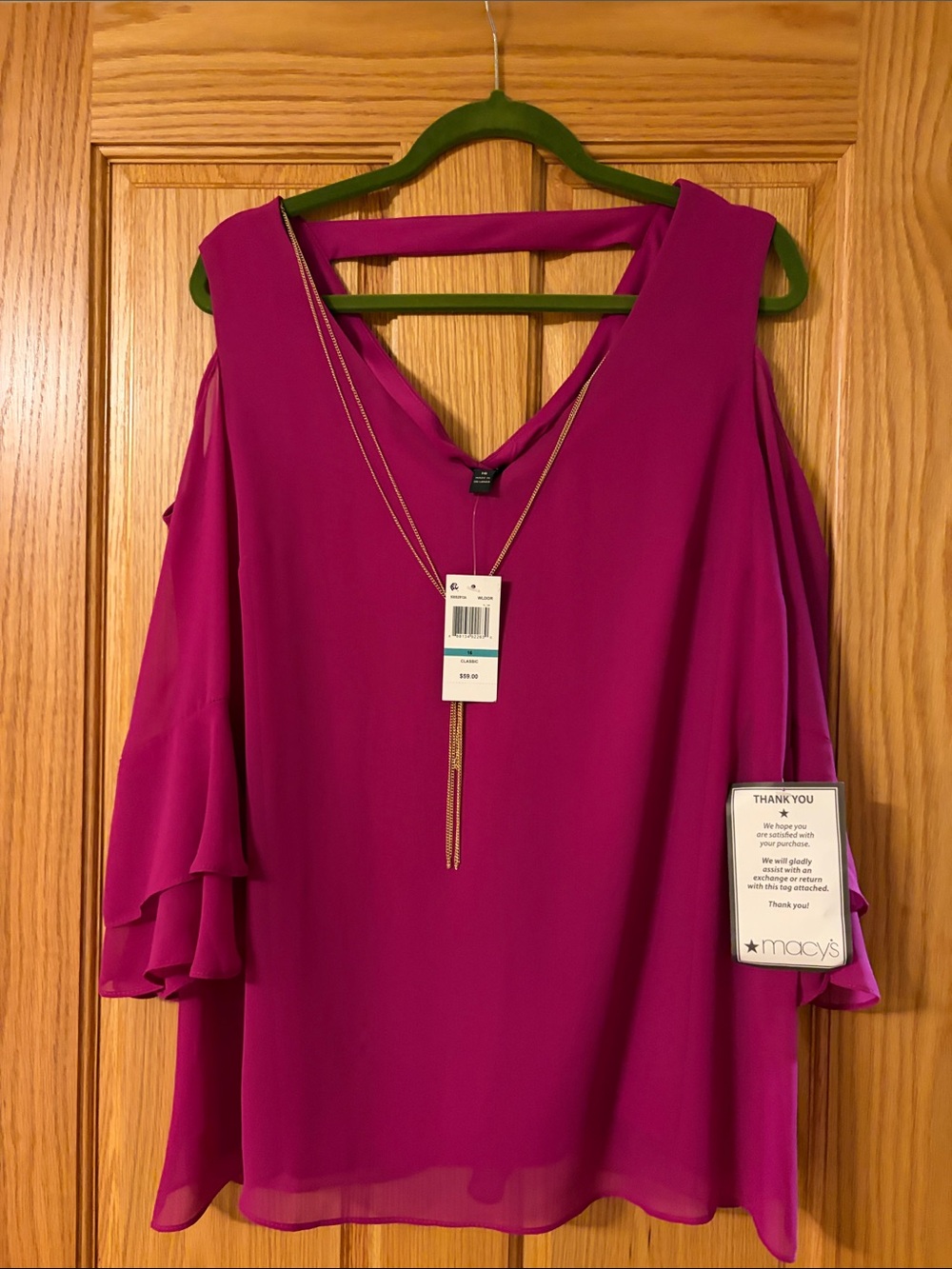 Macy's Women's Magenta Cold-Shoulder Ruffle-Sleeve Blouse